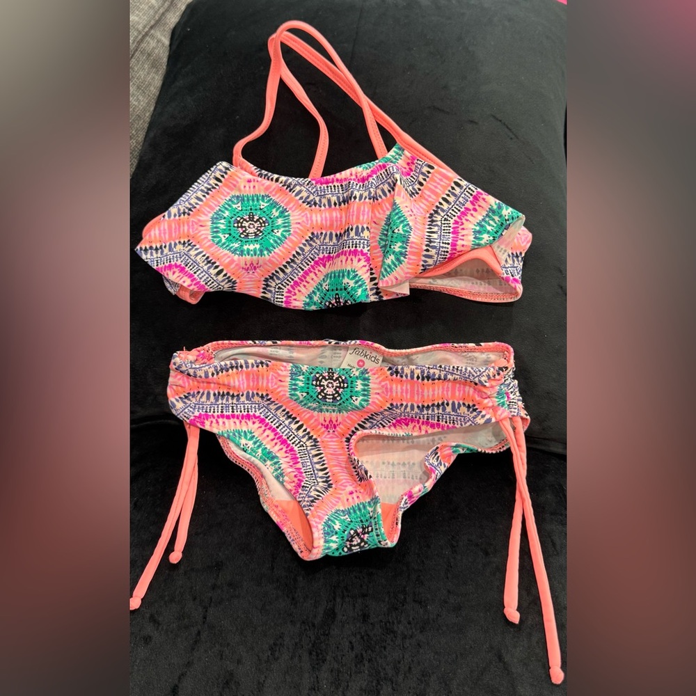 FabKids Vibrant Pink and Green Bikini Set Girls M